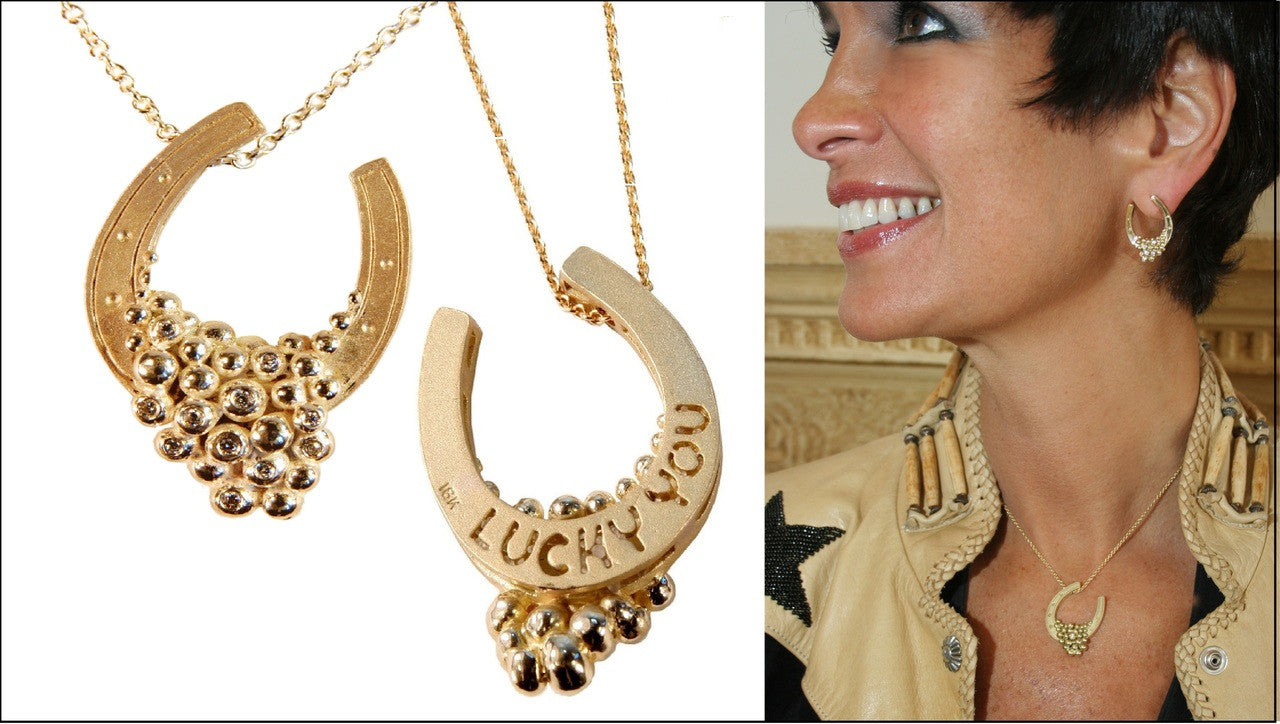 "Lucky You" Equestrian Horseshoe Necklace-Sterling silver, one diamond dot.-13