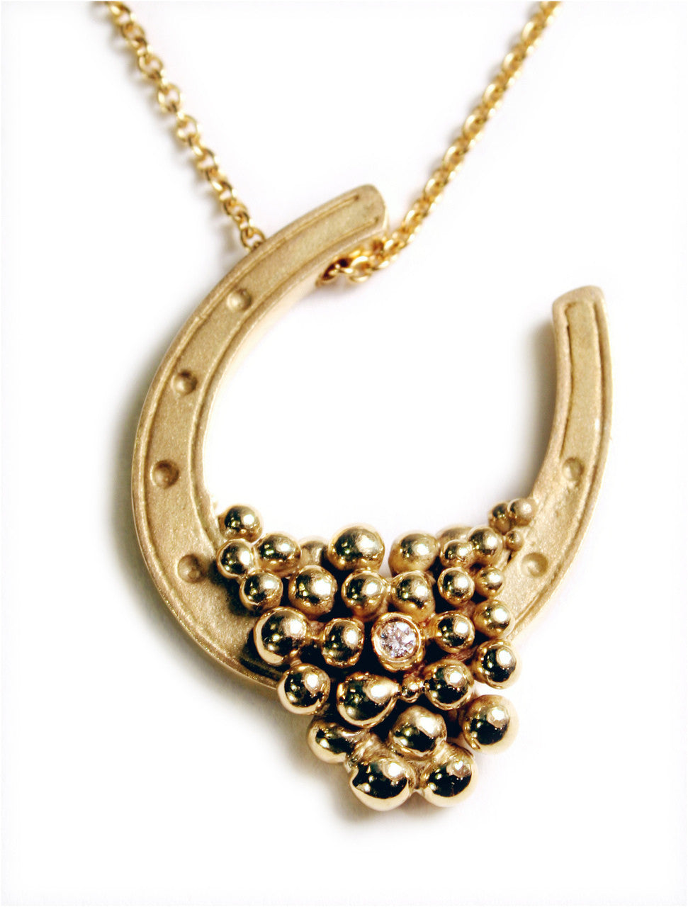 "Lucky You" Equestrian Horseshoe Necklace-Sterling silver, one diamond dot.-9