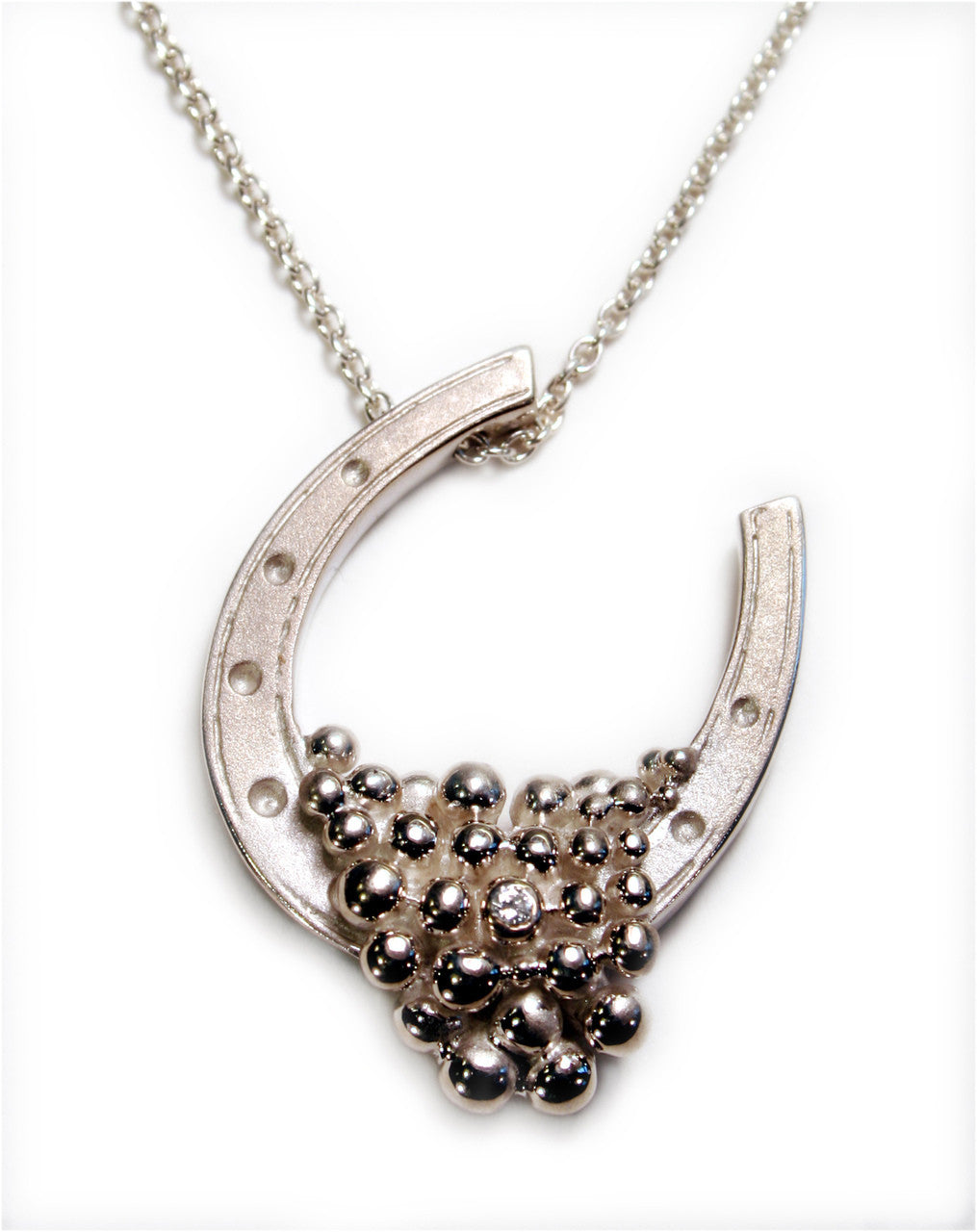 "Lucky You" Equestrian Horseshoe Necklace-Sterling silver, one diamond dot.-11