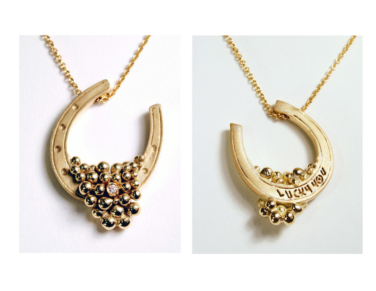 "Lucky You" Equestrian Horseshoe Necklace-Sterling silver, one diamond dot.-4