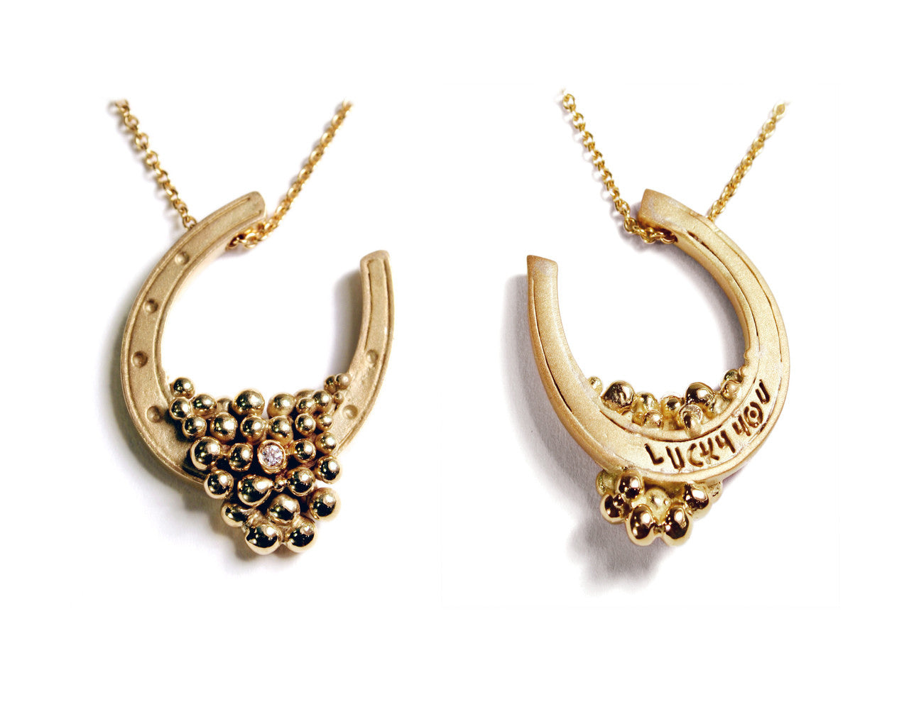 "Lucky You" Equestrian Horseshoe Necklace-Sterling silver, one diamond dot.-8