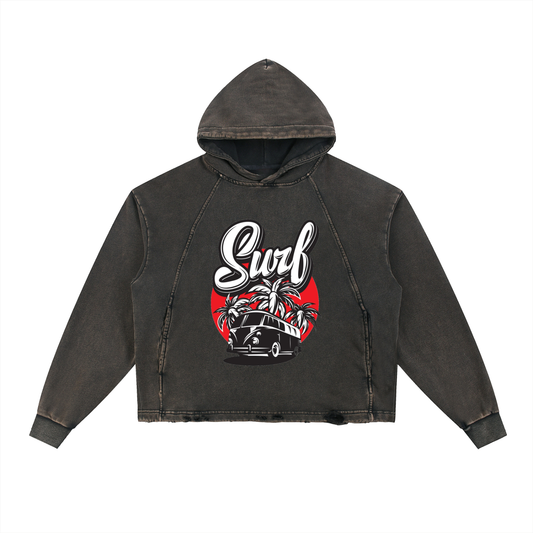 Vintage Washed Frayed-Hem Hoodie