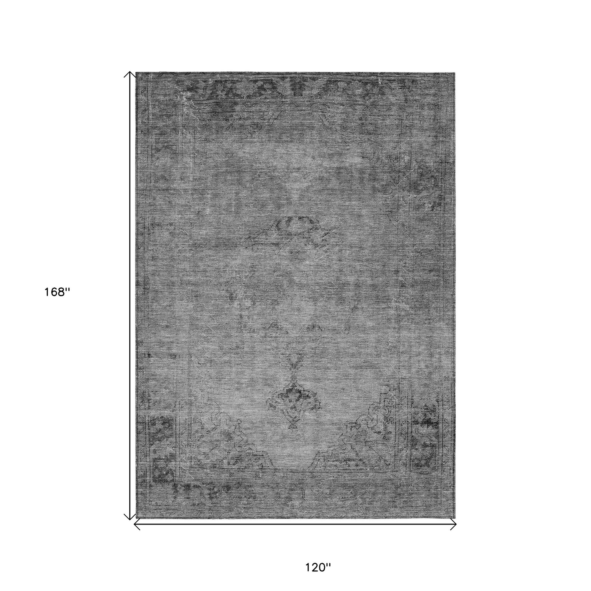 10' X 14' Gray Silver And Charcoal Oriental Washable Indoor Outdoor Area Rug-2