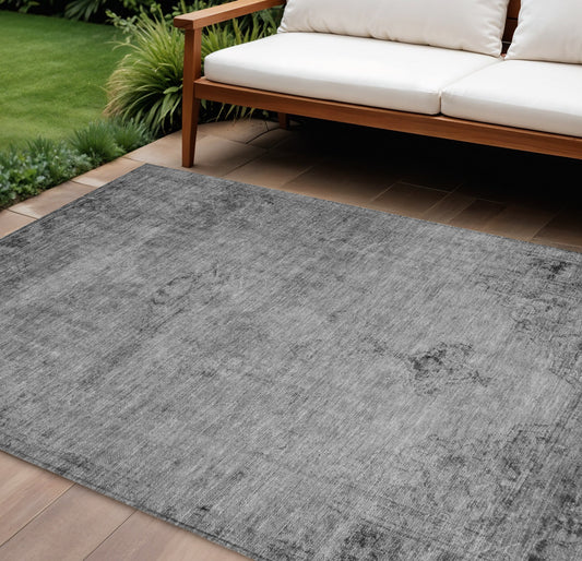 10' X 14' Gray Silver And Charcoal Oriental Washable Indoor Outdoor Area Rug-0