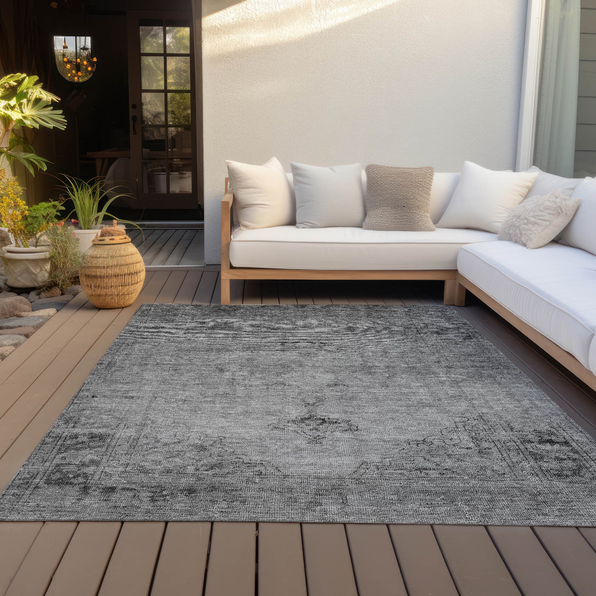 10' X 14' Gray Silver And Charcoal Oriental Washable Indoor Outdoor Area Rug-6