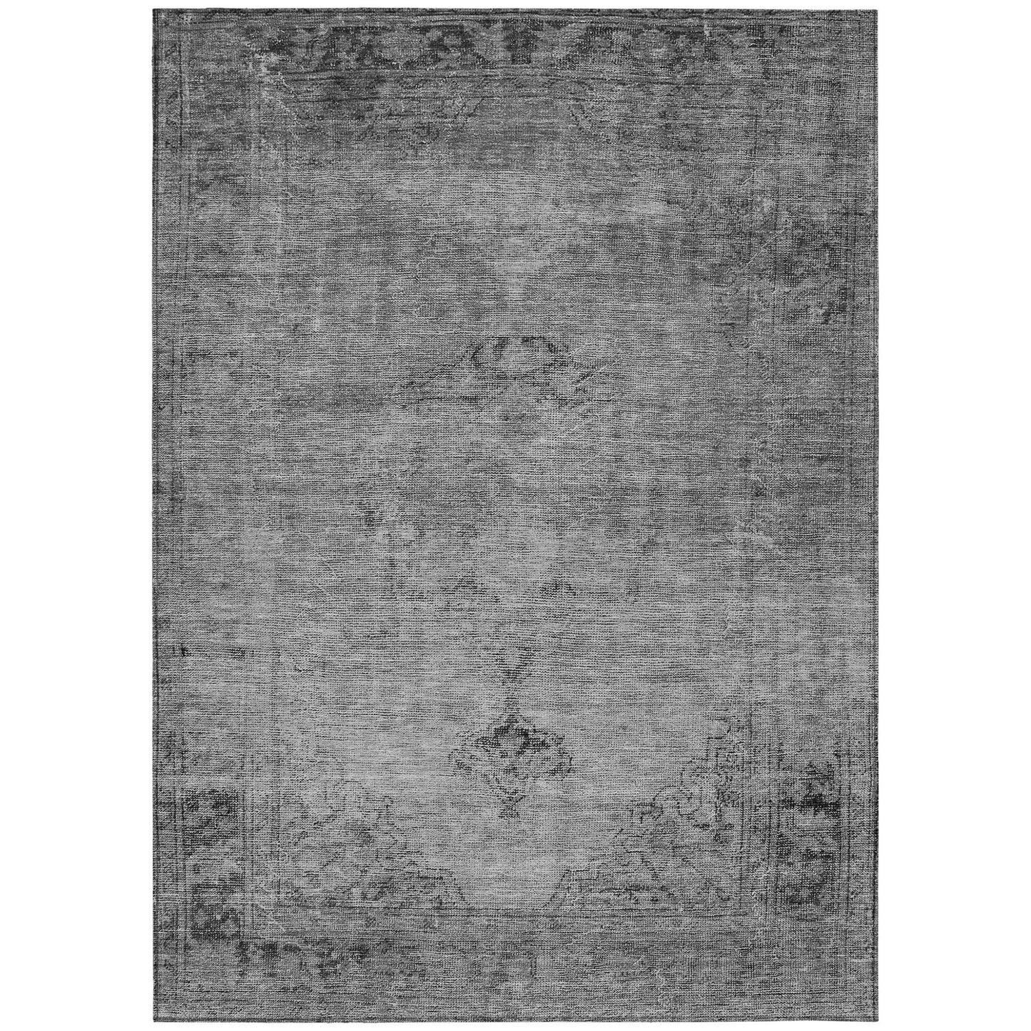 10' X 14' Gray Silver And Charcoal Oriental Washable Indoor Outdoor Area Rug-1