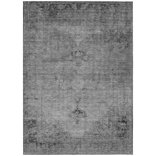 10' X 14' Gray Silver And Charcoal Oriental Washable Indoor Outdoor Area Rug-1