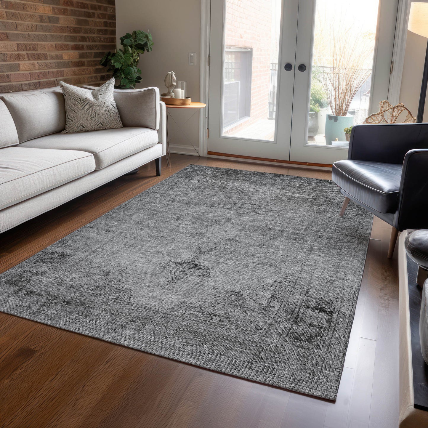 10' X 14' Gray Silver And Charcoal Oriental Washable Indoor Outdoor Area Rug-7