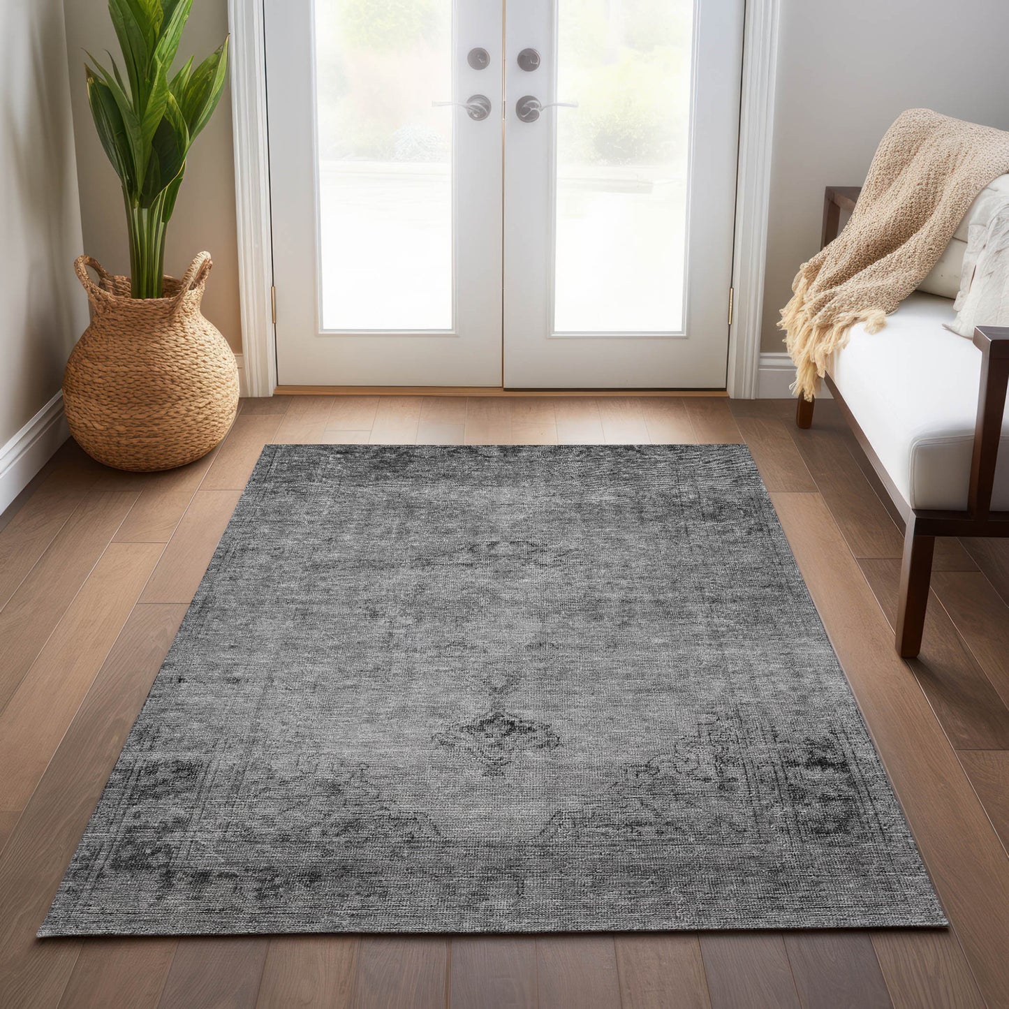10' X 14' Gray Silver And Charcoal Oriental Washable Indoor Outdoor Area Rug-8