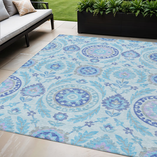 5' X 8' Sky Blue And Lavender Floral Washable Indoor Outdoor Area Rug-0