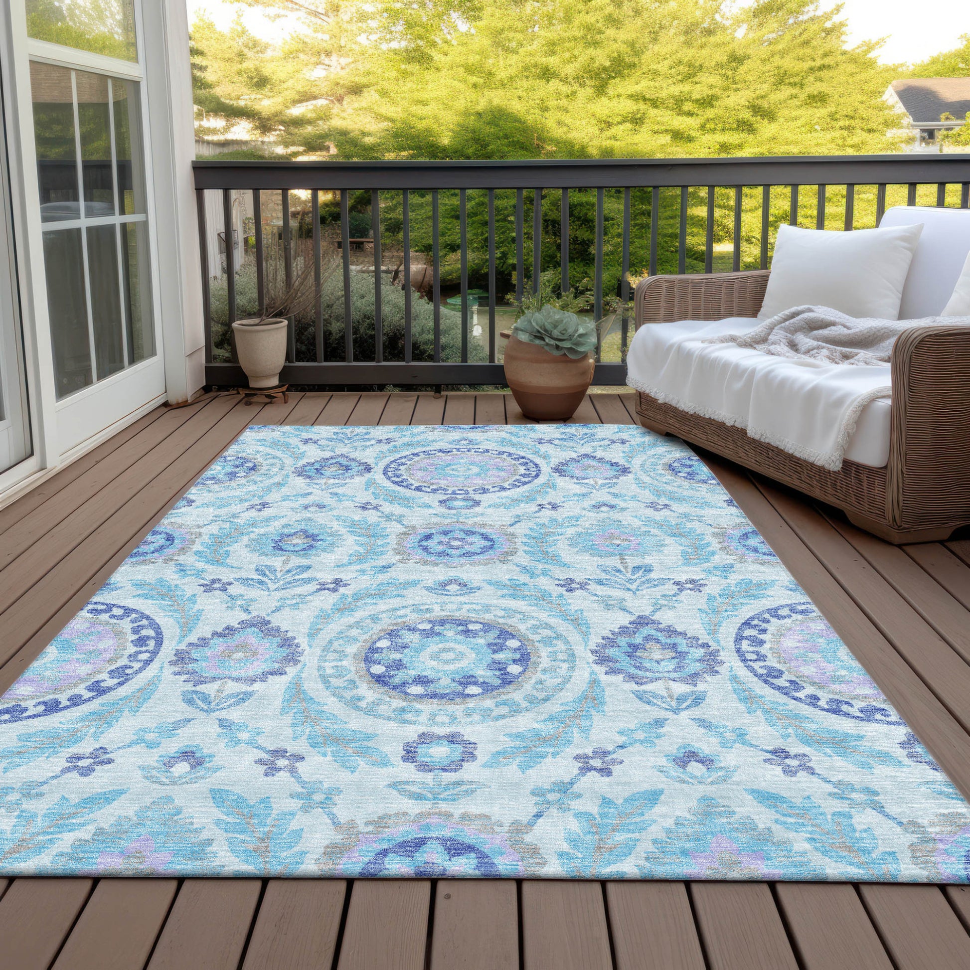5' X 8' Sky Blue And Lavender Floral Washable Indoor Outdoor Area Rug-6