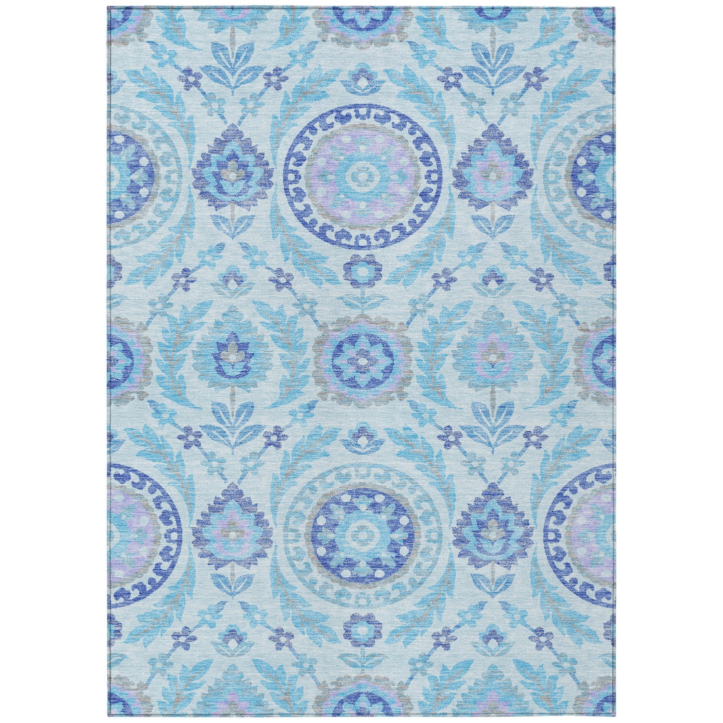 5' X 8' Sky Blue And Lavender Floral Washable Indoor Outdoor Area Rug-1