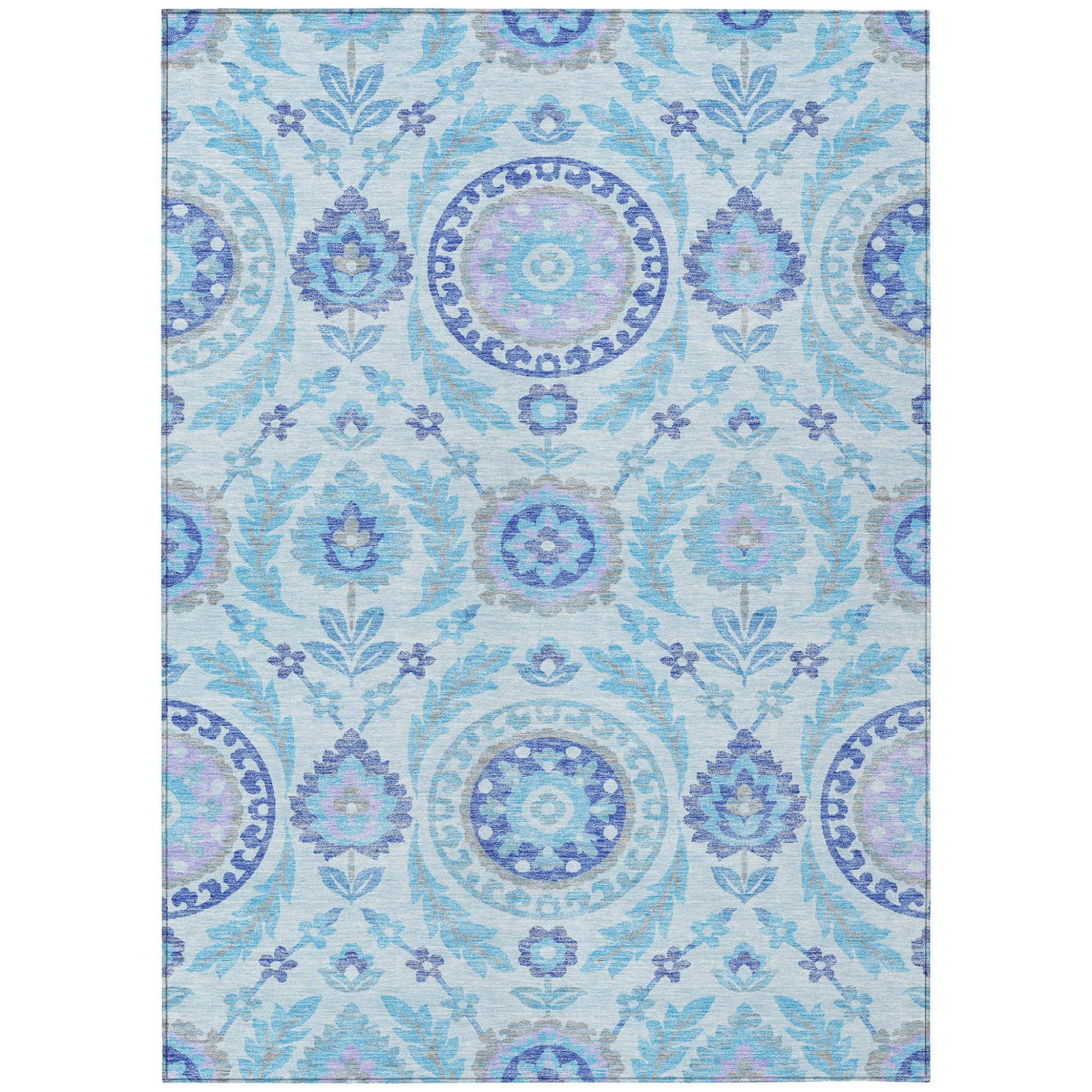 5' X 8' Sky Blue And Lavender Floral Washable Indoor Outdoor Area Rug-1