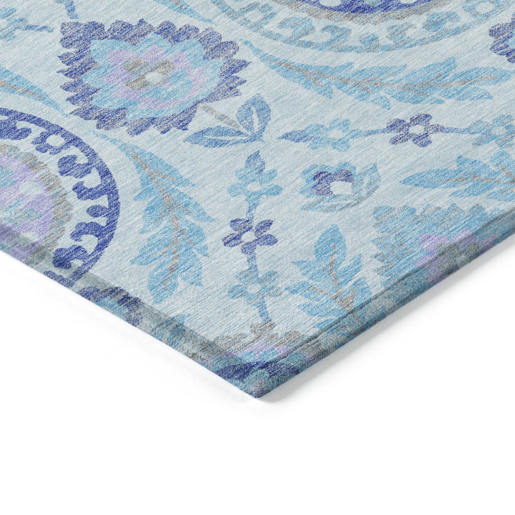 5' X 8' Sky Blue And Lavender Floral Washable Indoor Outdoor Area Rug-3