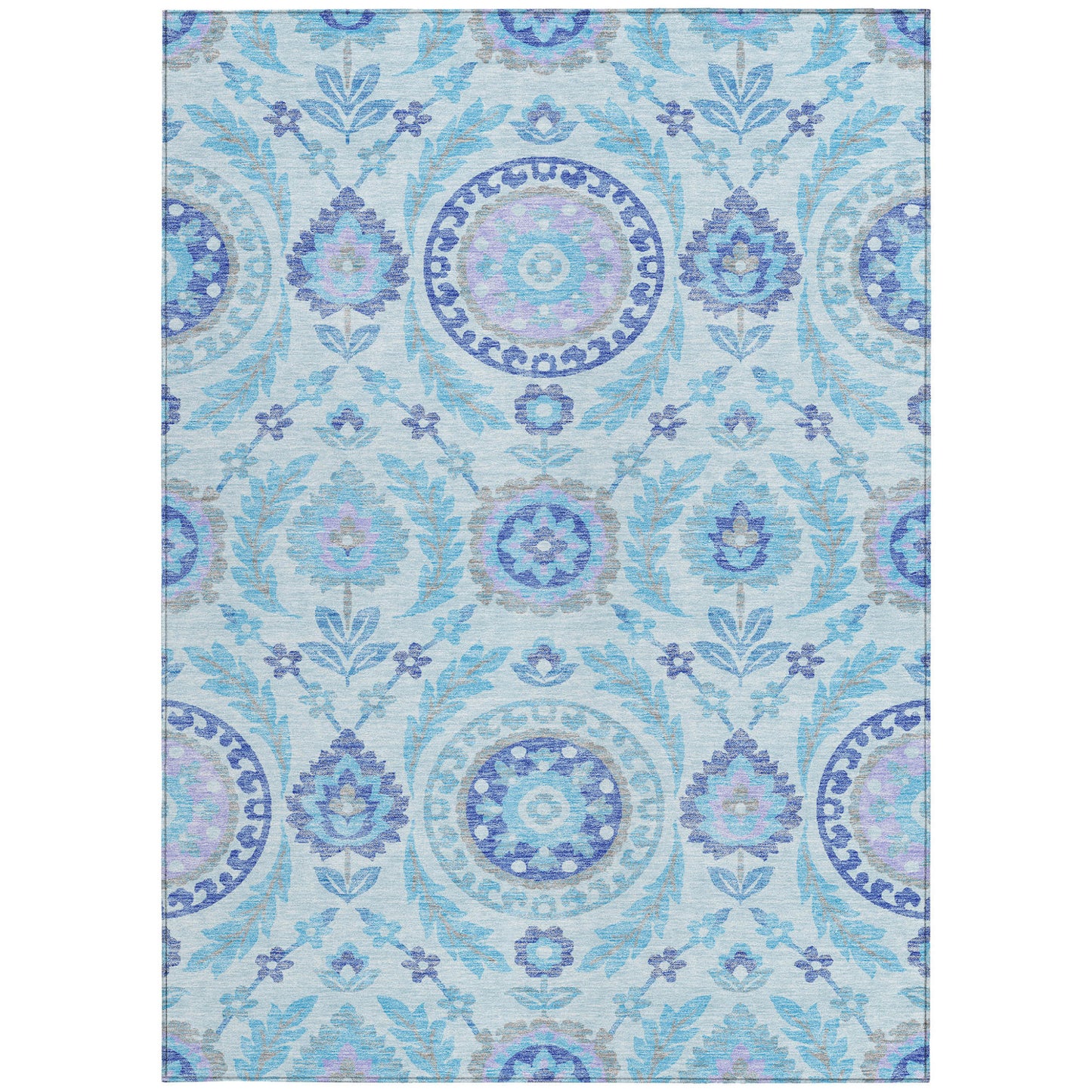 5' X 8' Sky Blue And Lavender Floral Washable Indoor Outdoor Area Rug-5