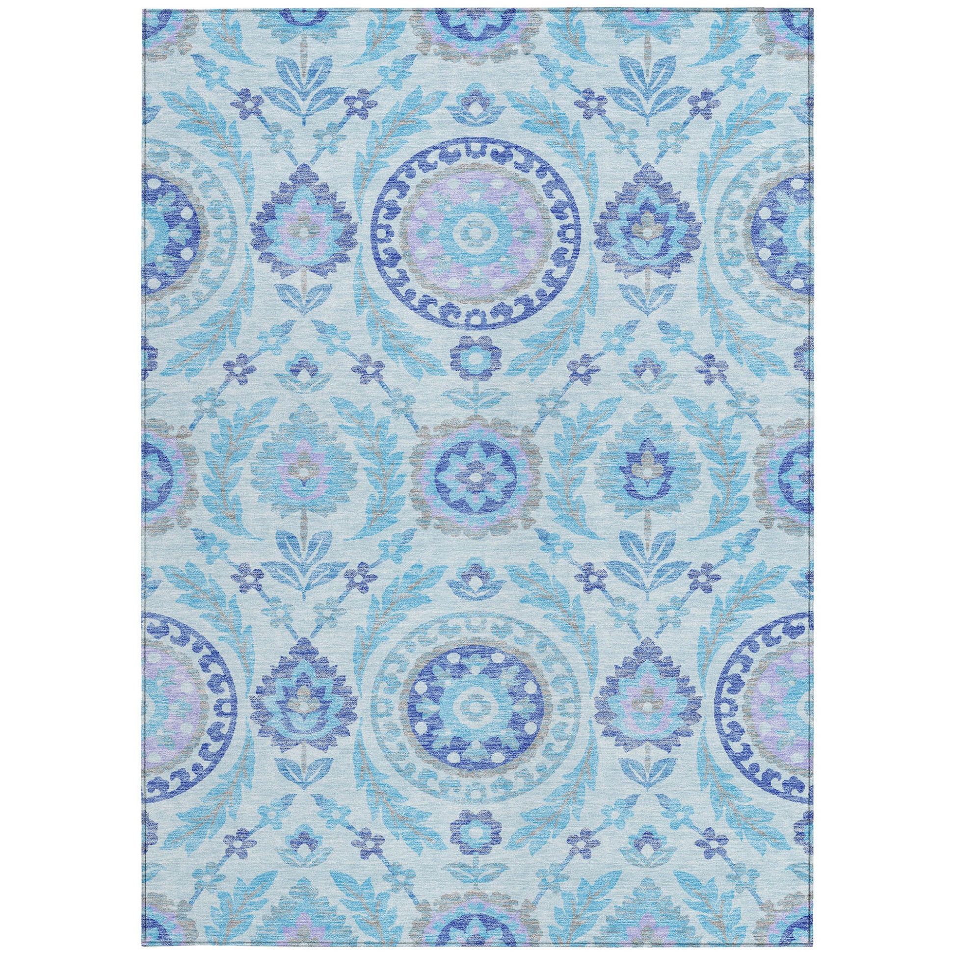 5' X 8' Sky Blue And Lavender Floral Washable Indoor Outdoor Area Rug-5