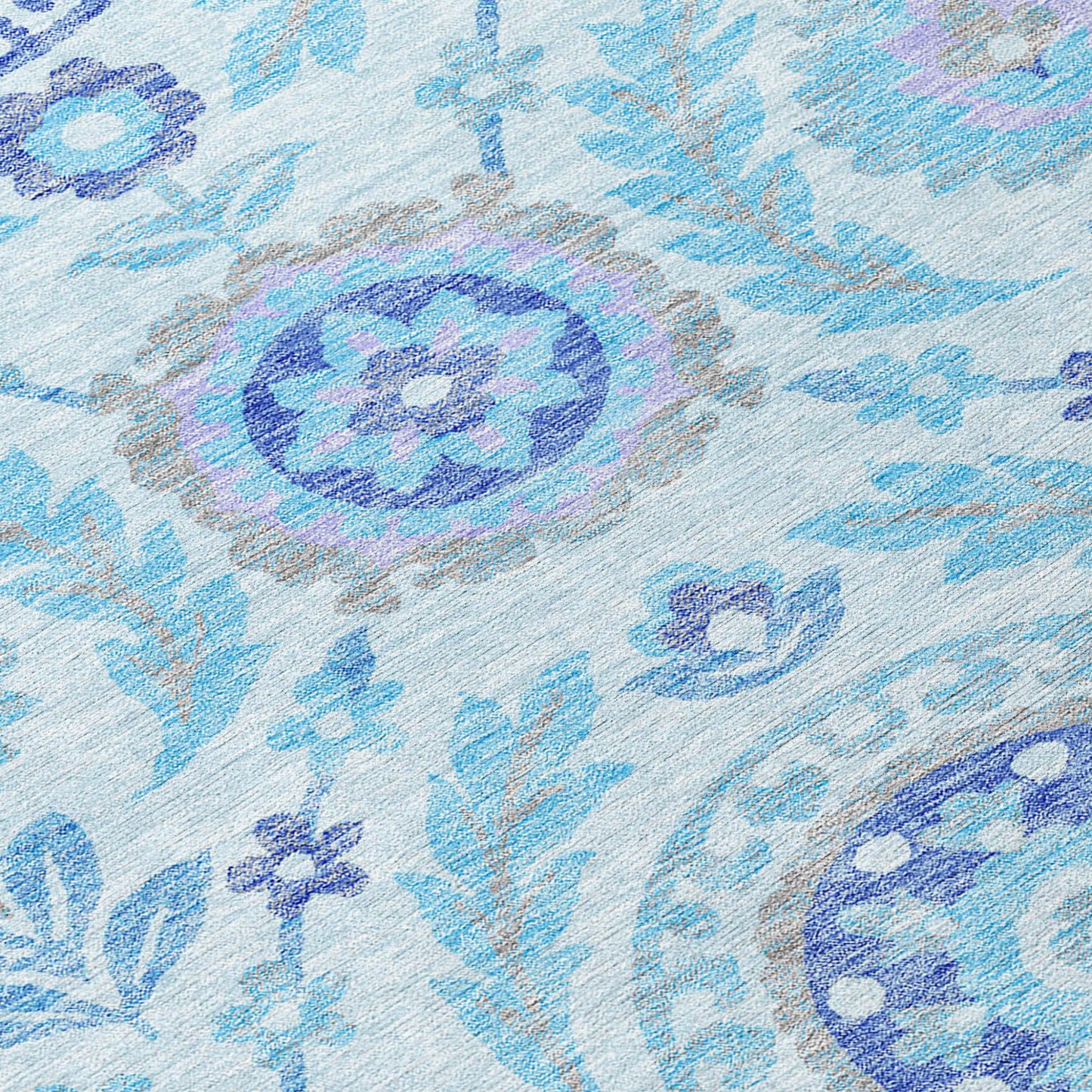 5' X 8' Sky Blue And Lavender Floral Washable Indoor Outdoor Area Rug-4