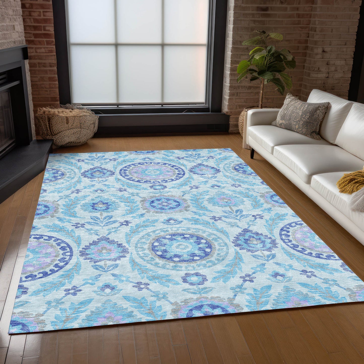 5' X 8' Sky Blue And Lavender Floral Washable Indoor Outdoor Area Rug-8
