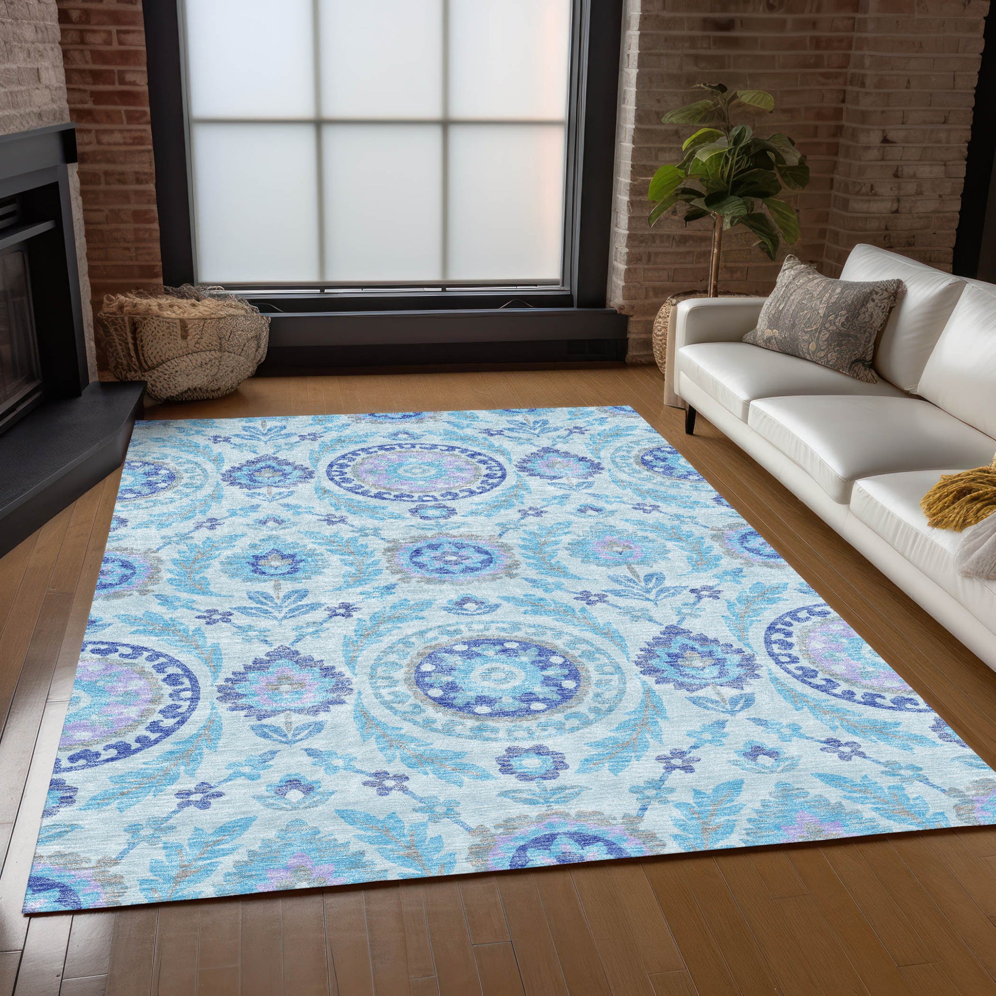 5' X 8' Sky Blue And Lavender Floral Washable Indoor Outdoor Area Rug-8