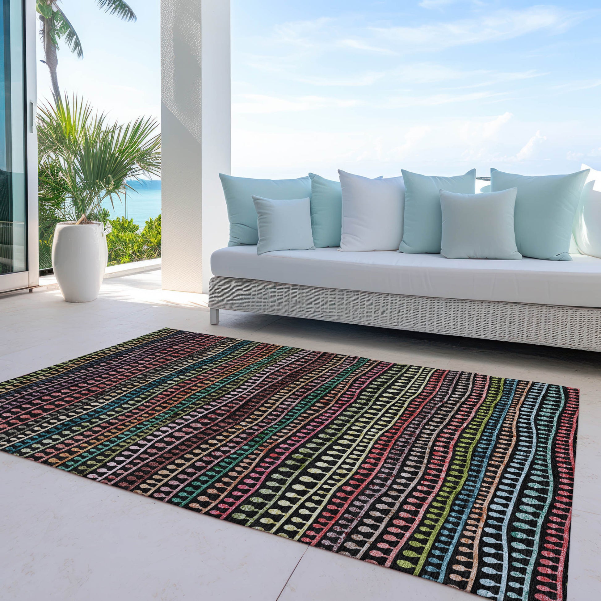 5' X 8' Black Green And Gold Striped Washable Indoor Outdoor Area Rug-7