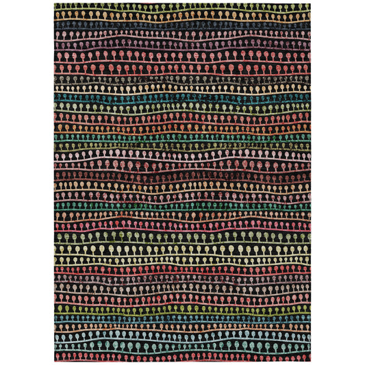 5' X 8' Black Green And Gold Striped Washable Indoor Outdoor Area Rug-1