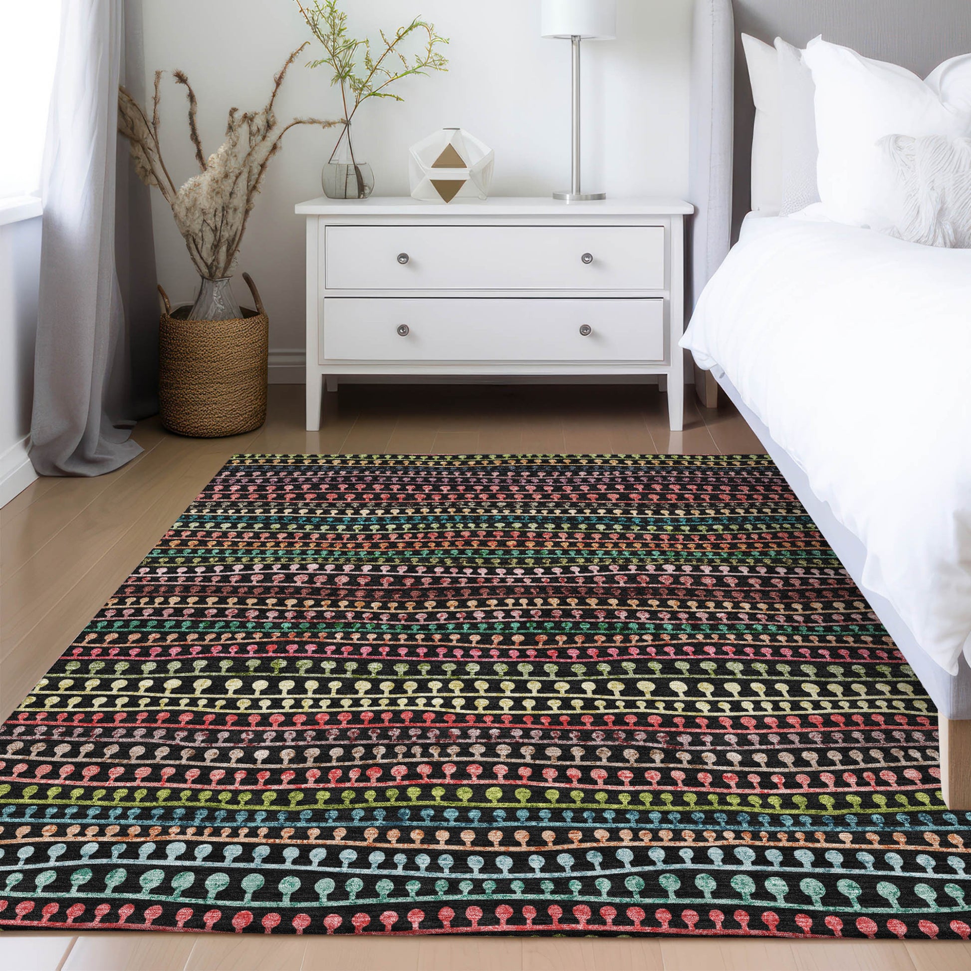 5' X 8' Black Green And Gold Striped Washable Indoor Outdoor Area Rug-8