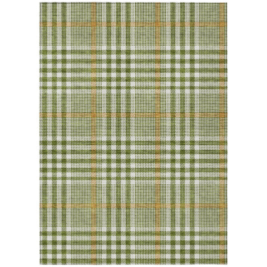 8' X 10' Olive Green Brown And Ivory Plaid Washable Indoor Outdoor Area Rug-1