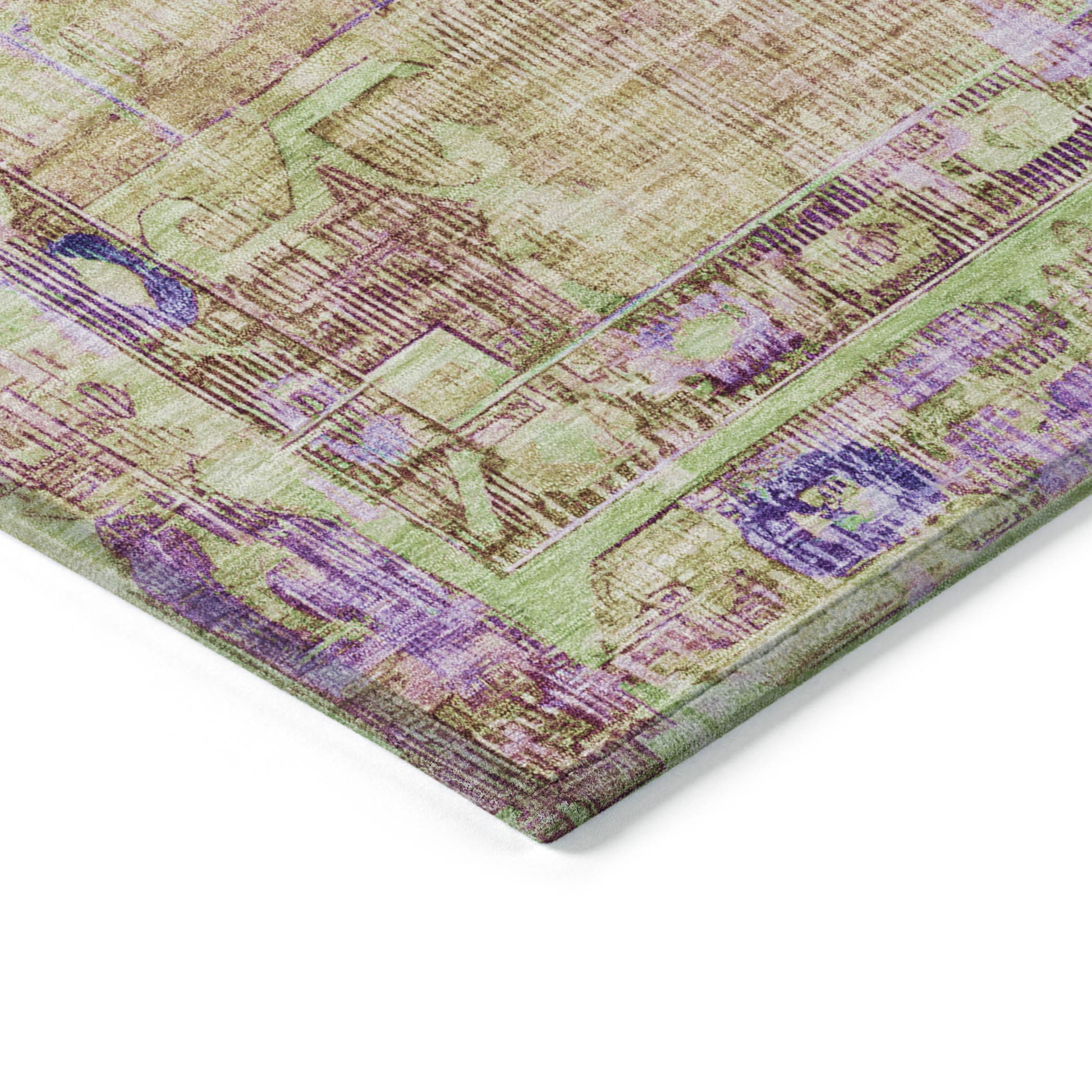 8' Lime Green Purple And Beige Round Oriental Washable Indoor Outdoor Area Rug-2