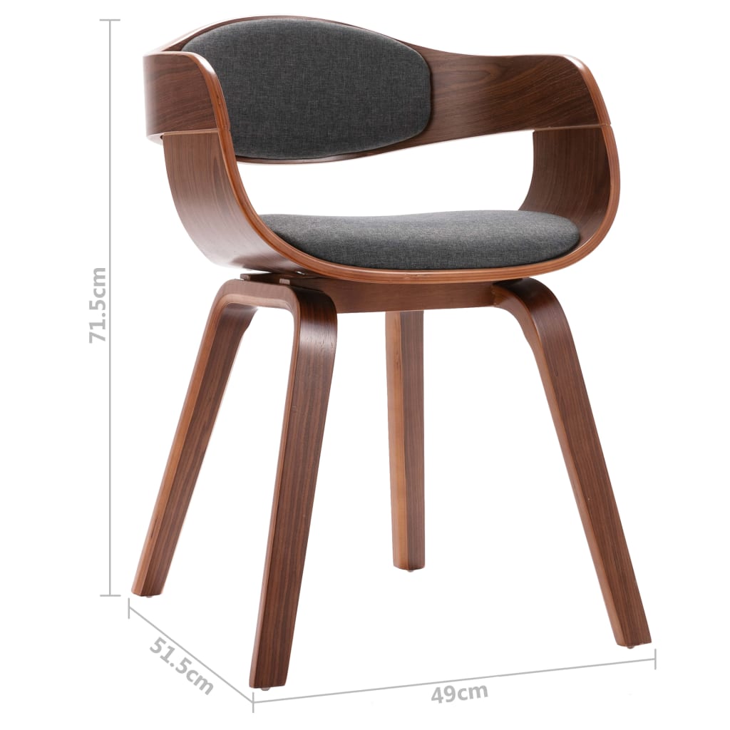 vidaXL Dining Chairs Kitchen Chair with Armrests Bent Wood and Gray Fabric-3