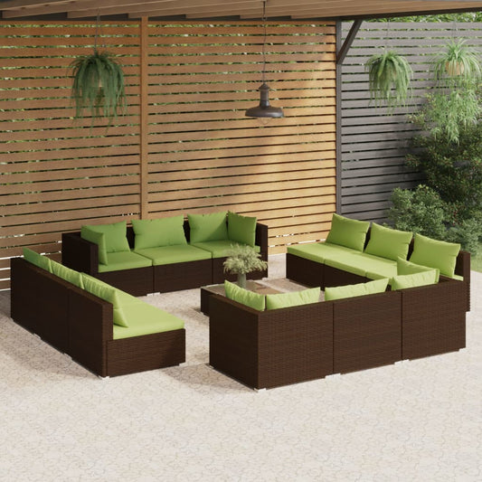 vidaXL 13 Piece Patio Lounge Set with Cushions Poly Rattan Brown-0