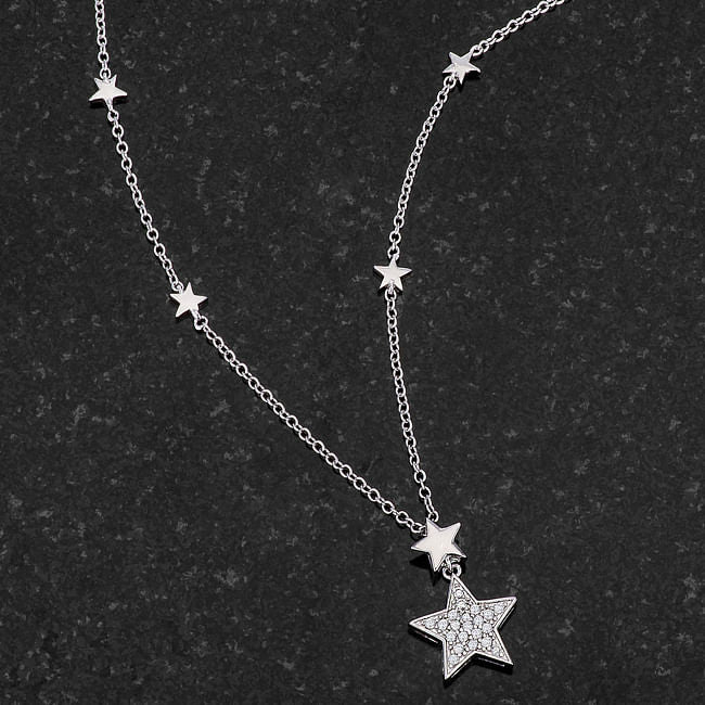.32Ct Rhodium Star Necklace with Shimmering CZ-3