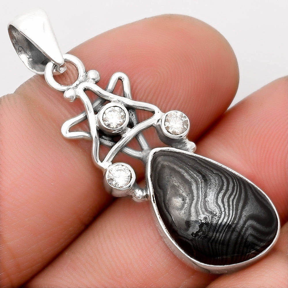 Star Crown Of Silver Black Malachite & White Zircon Pendant P-1095 SDP107504-0