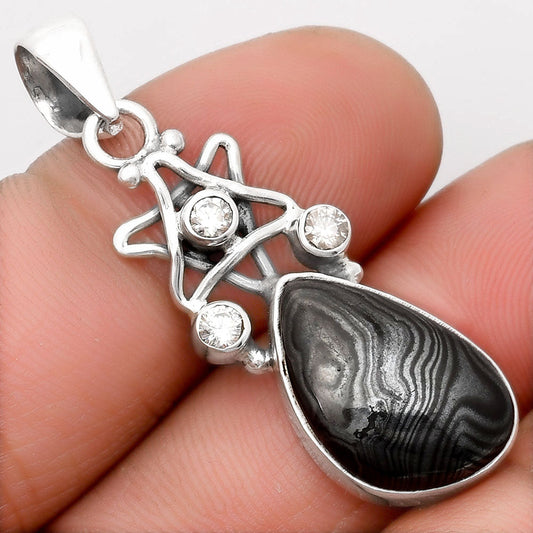 Star Crown Of Silver Black Malachite & White Zircon Pendant P-1095 SDP107504-0