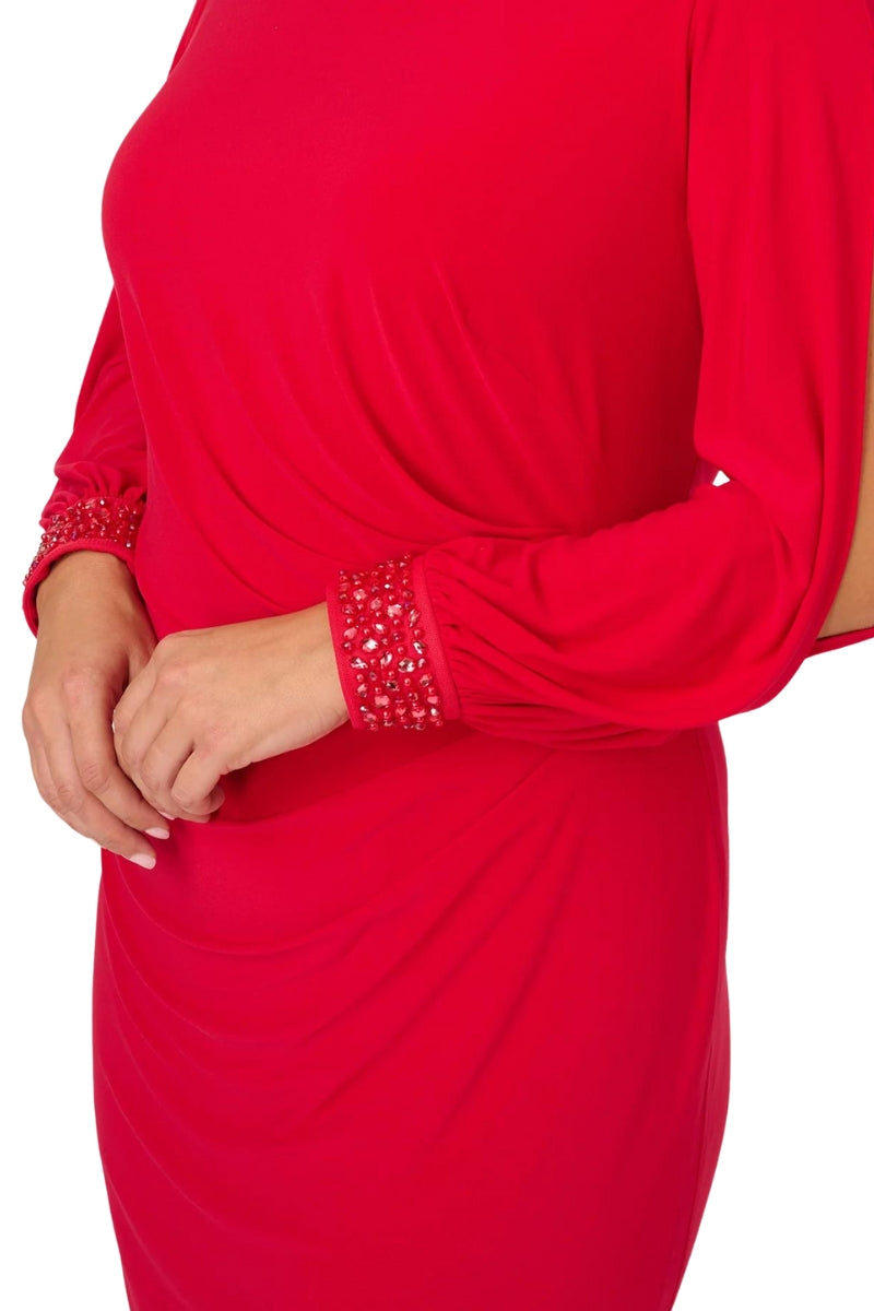 Adrianna Papel Long Sleeve Draped Jersey Dress With Beaded Cuffs (Plus Size)-4