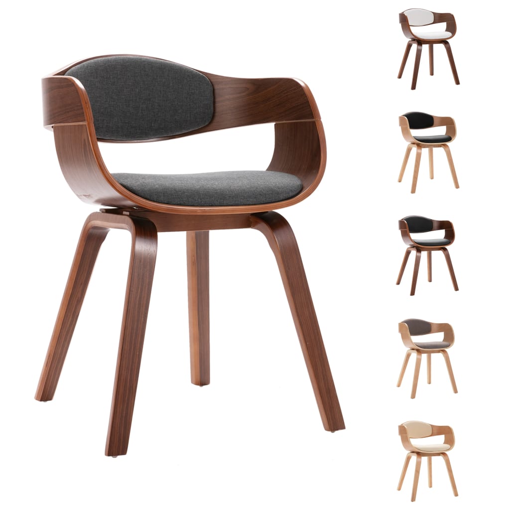 vidaXL Dining Chairs Kitchen Chair with Armrests Bent Wood and Gray Fabric-1